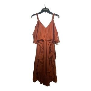 White Closet Womens Burnt Umber Chiffon Jumpsuit Romper Capri Length Size 8